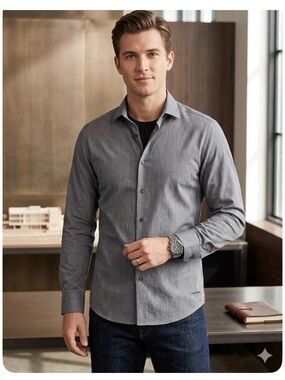 Calvin Klein Men's Grey Long-Sleeve Button-Down Shirt